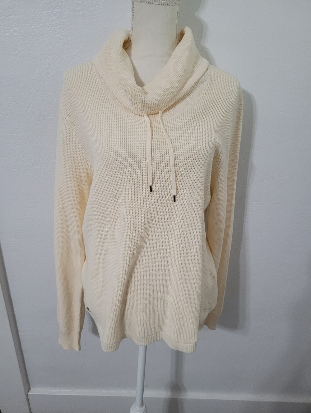 NWT Lauren Ralph Lauren Sweater Women's Waffle Knit Cowl Neck XL Cream Cotton
